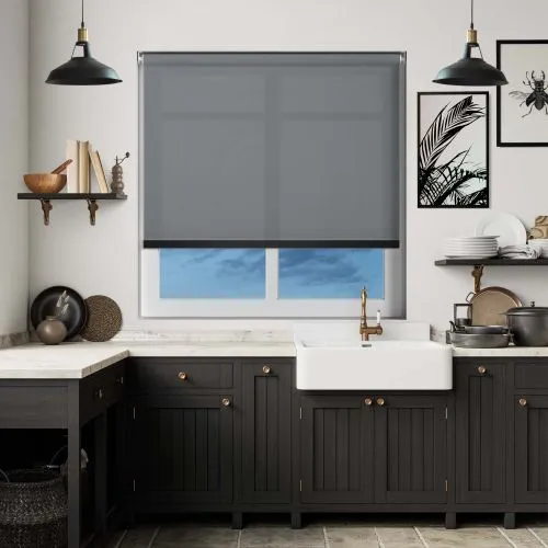 Origin Rock Grey Black Bottom Bar Cordless Roller Blind