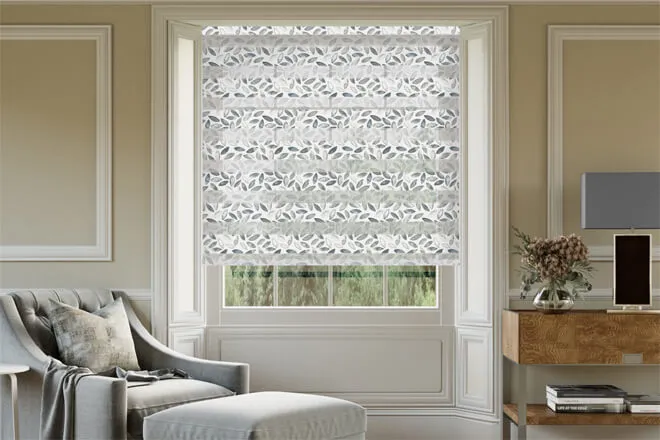 Fairmont Grey Geometric Patterned Day And Night Blind With Ultra Fine Patterned Voile