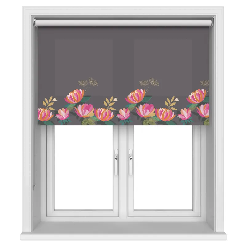 Sara Miller Peony Border Dark Grey Blinds Uk