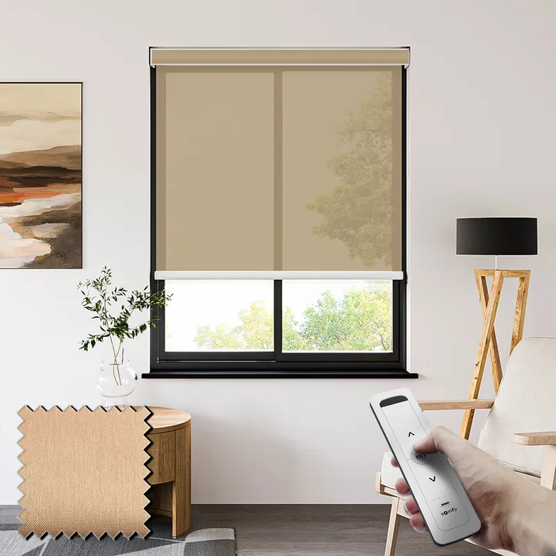 Lucid Sand Somfy Battery Powered Voile Roller Blinds