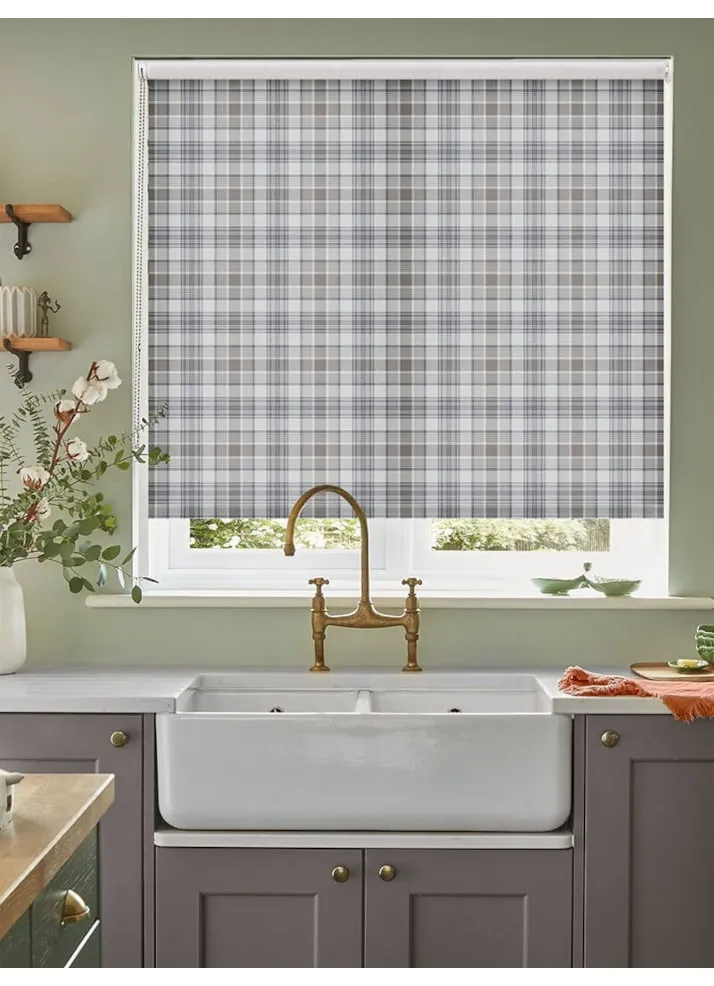 Wallace Check Stone Grey Roller Blind