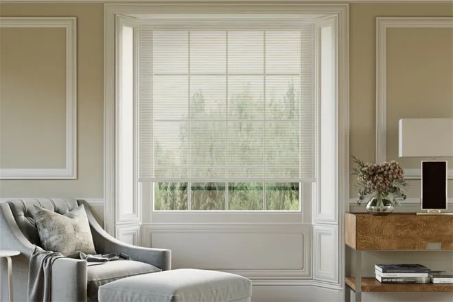 Portage Sand - Striped Sheer Voile Roller Blind