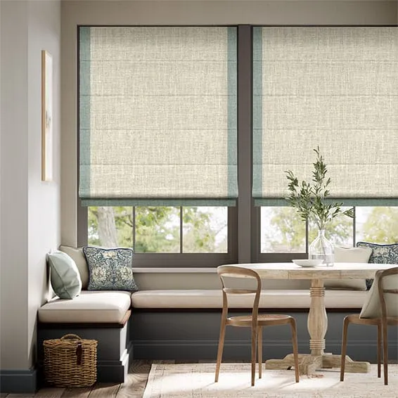 Wilton Natural Weave & Paleo Linen Teal Wash Roman Blind