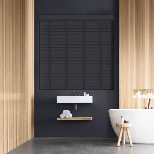 Faux Wood Blind With Jet Tape - Abyss Finish