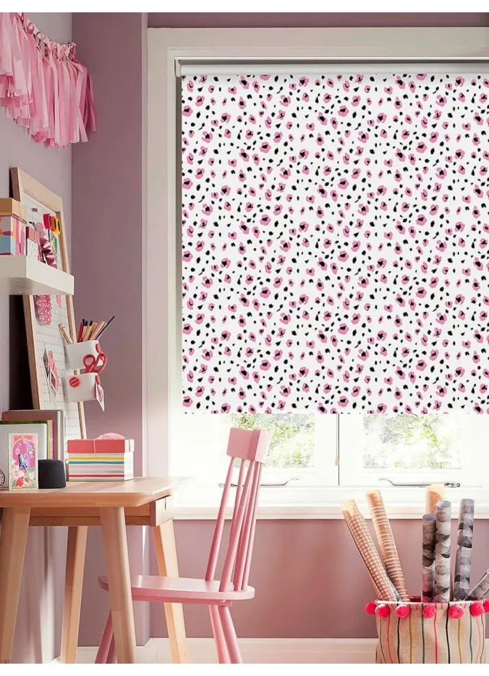 Leopard Print Blush Blackout Cordless Spring Loaded Roller Blind