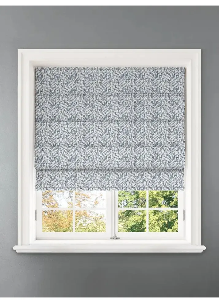 Embroidered Buds Cornflower Leaf Pattern Roman Blind