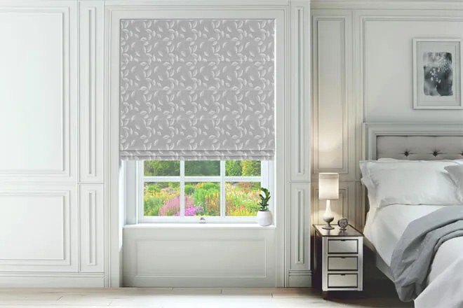 Streisand Grey - Floral Patterned Roman Blind