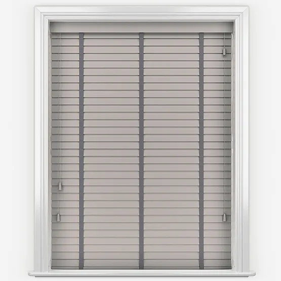 Bamboo Brushed Cloud With Dark Grey Tapes Wooden Venetian Blinds
