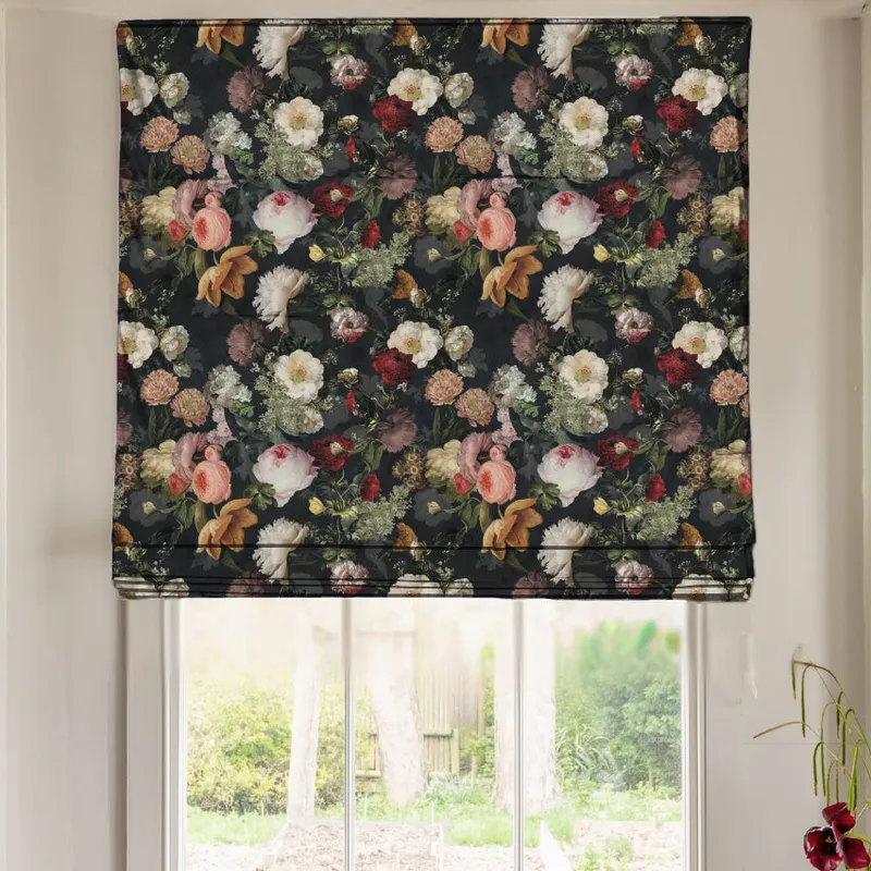 Linda Barker Florabunda Velvet Made To Measure Roman Blind Carbon