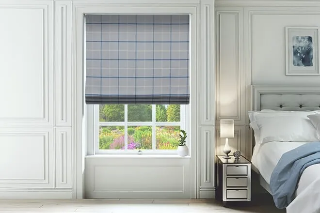 Plaid Sky Blue - Check Roman Blind