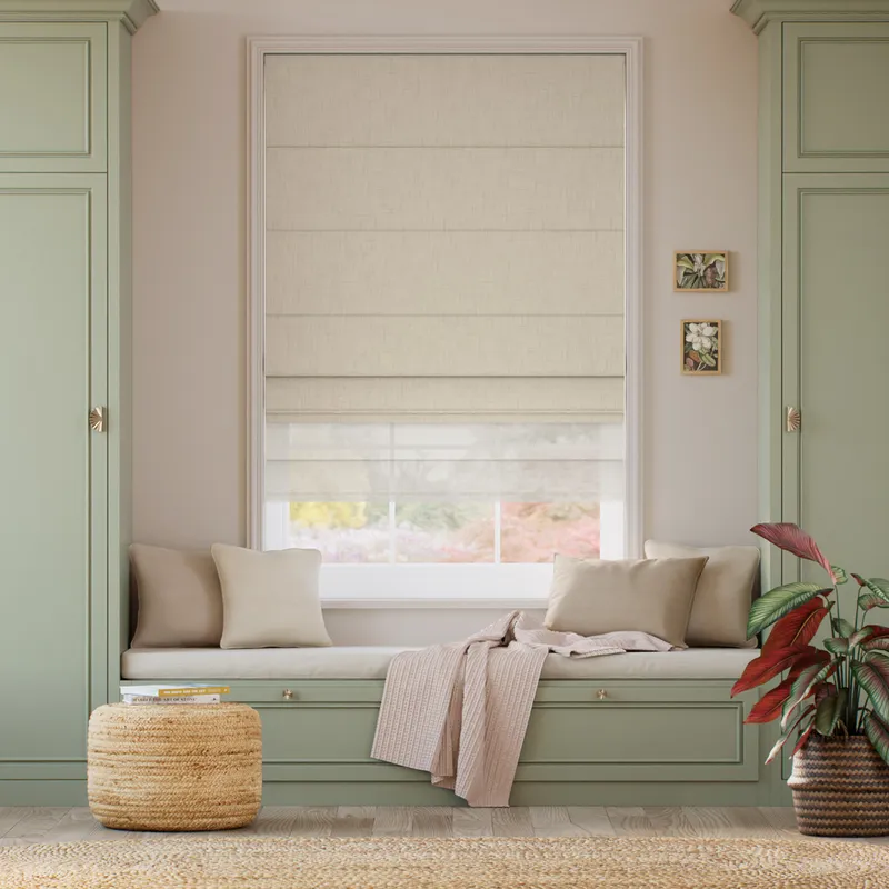Electric Bijou Linen Latte & Coconut Double Roman Blind