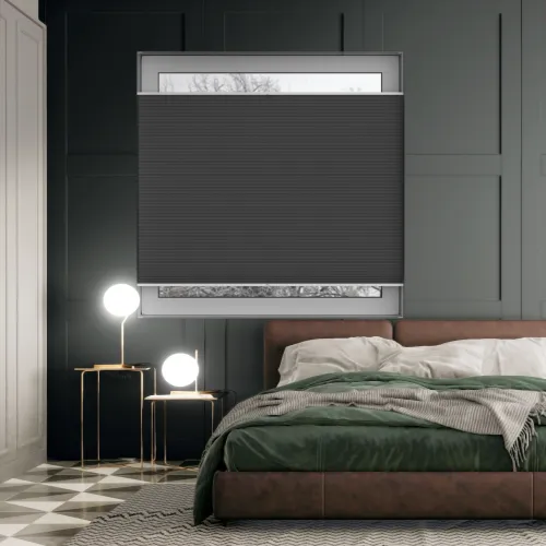 Tensioned Dovestone Blackout Onyx Honeycomb Pleated Blind