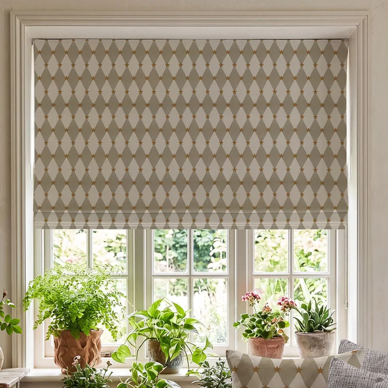 Carrie Neely Star And Harlequin Made To Measure Roman Blind Biscuit