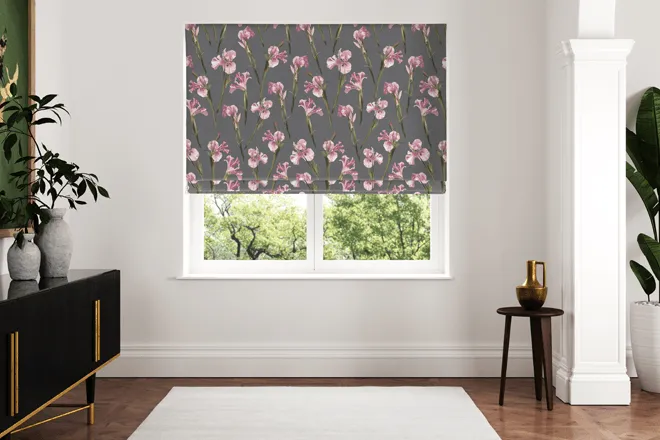 Ted Baker Velvet Wild Iris Pink / Charcoal - Designer Roman Blind