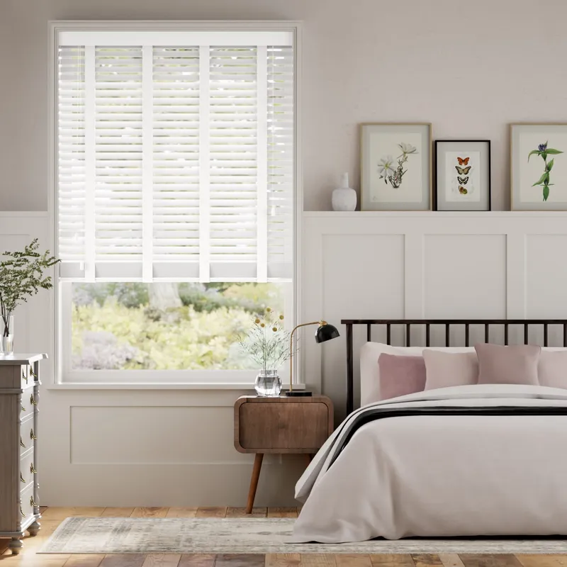 Pure White & White Wooden Blind - 64mm Slat