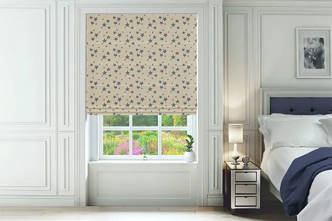 Emily Bond St Maws Indigo - Designer Roman Blind