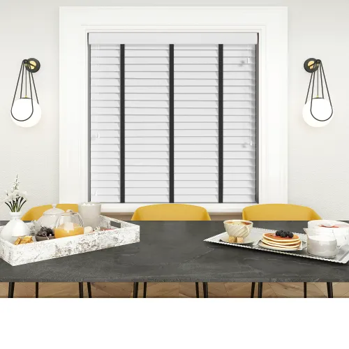 Gloss Pure White Wood Blind With Jet Ladder Tapes