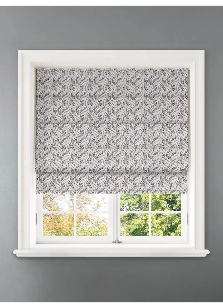 Embroidered Buds Rosso Leaf Pattern Roman Blind