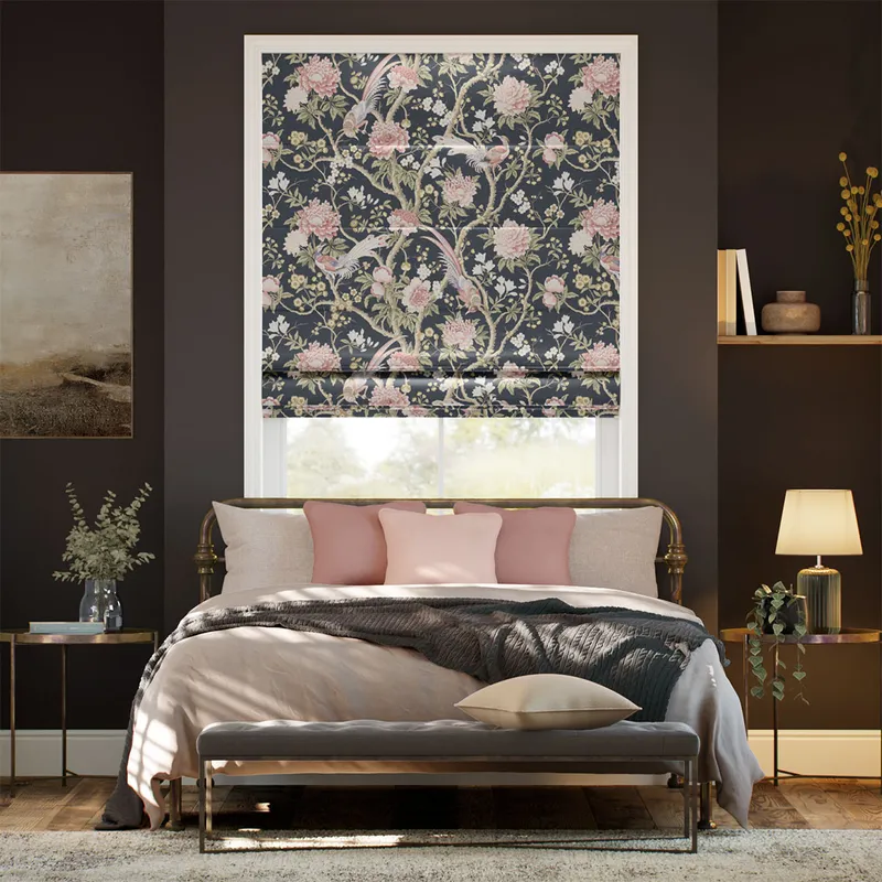 Elysian Paradise Faux Silk Midnight Blush Roman Blind