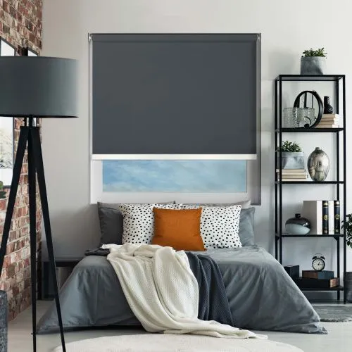 Bedtime Anthracite White Bottom Bar Cordless Roller Blind