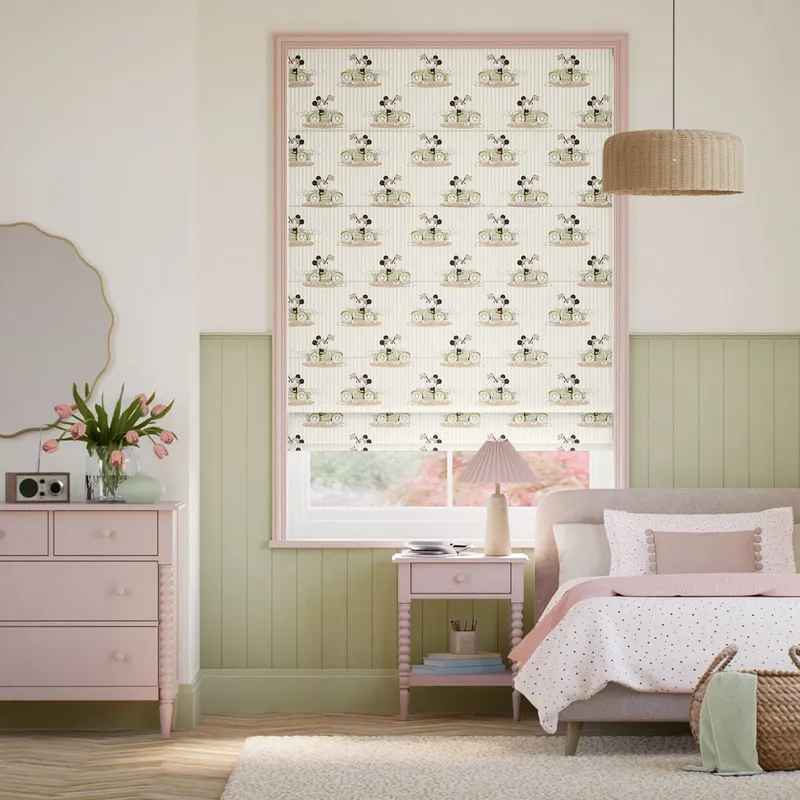 Minnie On The Move Stripe Natural Roman Blind