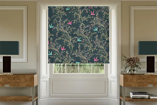 Sara Miller Swallows Forest Green - Designer Roller Blind