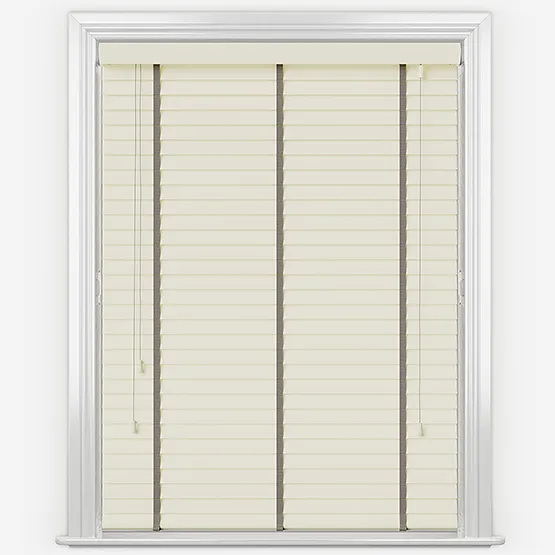Statement Eggshell With Taupe Tapes Wooden Venetian Blinds