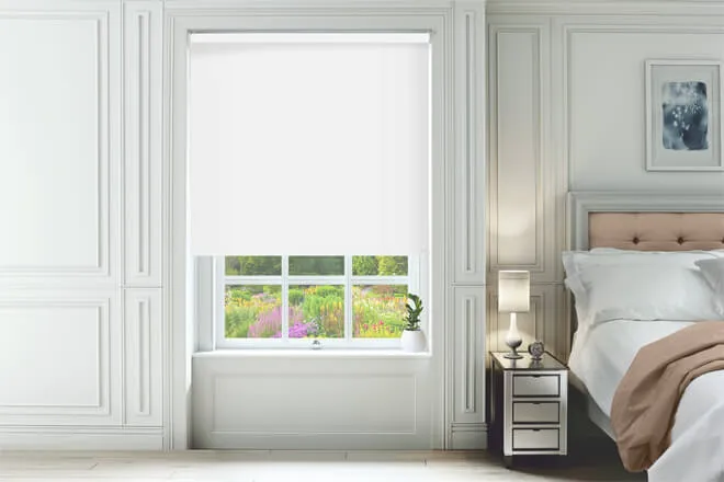 Alpha Blackout Bright White - Fire Retardant Moisture Resistant Blackout Roller Blind