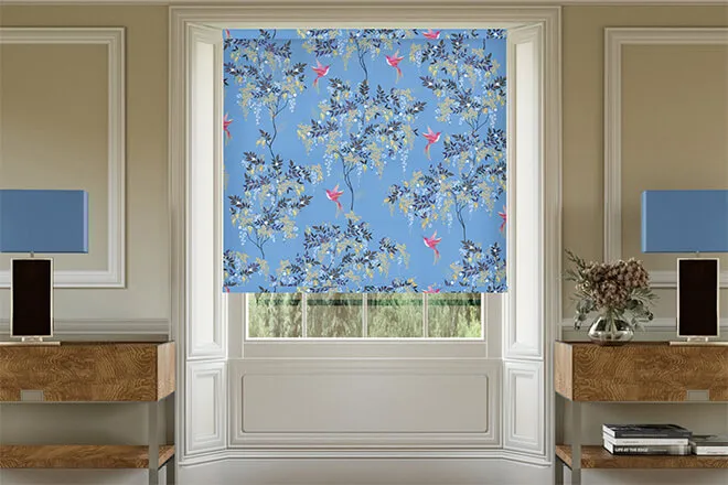 Sara Miller Hummingbird Cornflower Blue - Designer Roller Blind