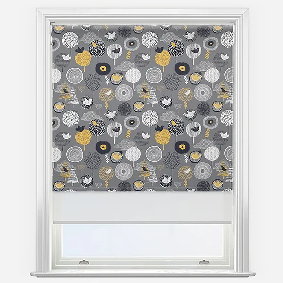 Double Roller Birdsong Midnight White Double Roller Blind