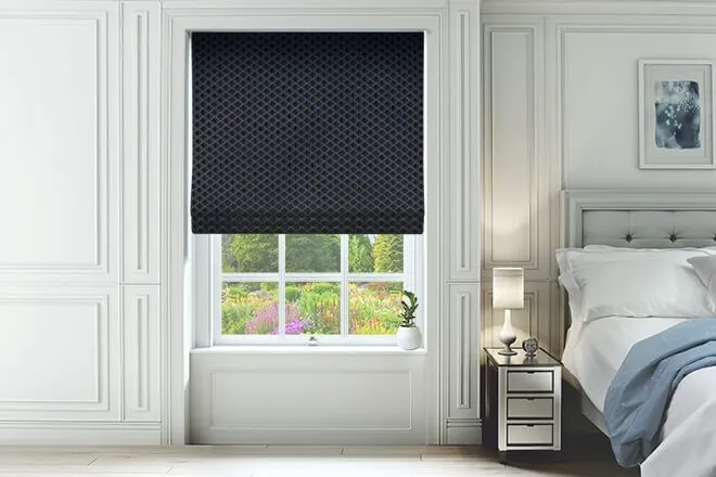 Augustus Blue - Faux Silk & Chenille Pattern Roman Blind