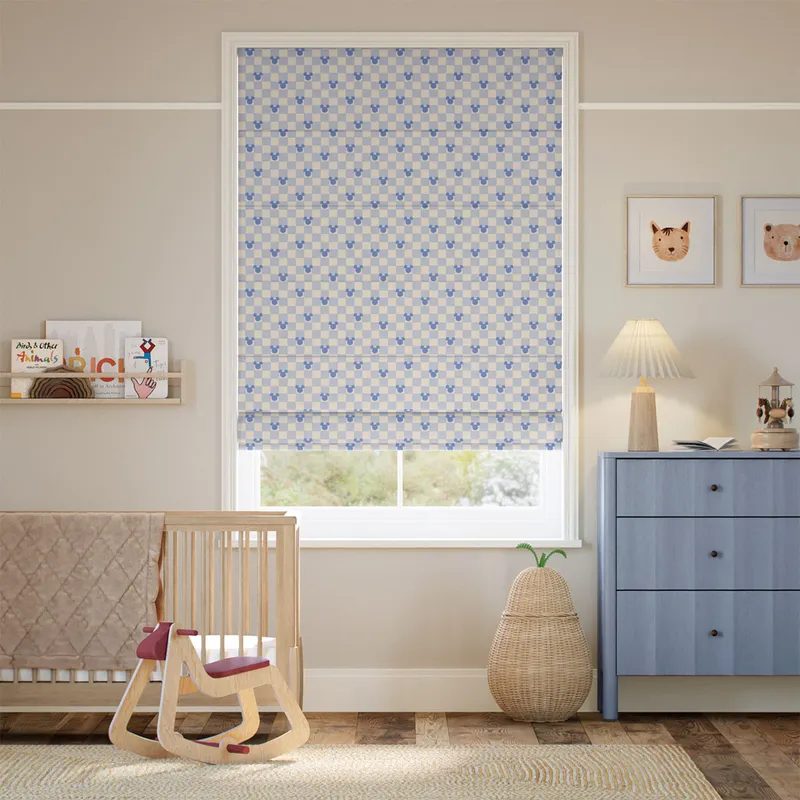 Mickey Checks Ice Blue Roman Blind