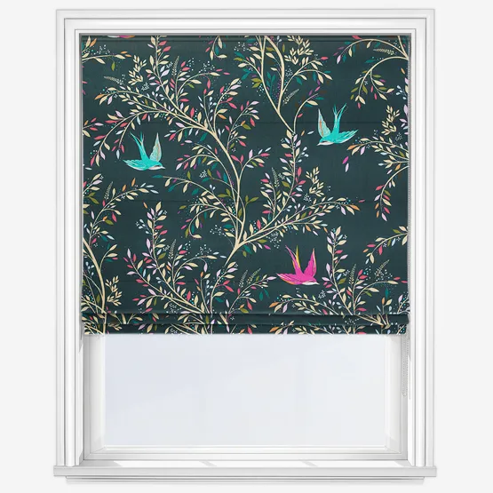 Sara Miller Swallows Forest Green Roman Blind