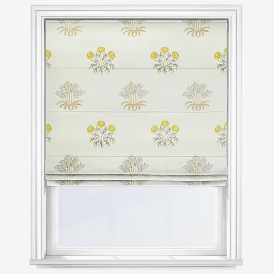 William Morris At Home Lily Flower Embroidery Ochre Roman Blind
