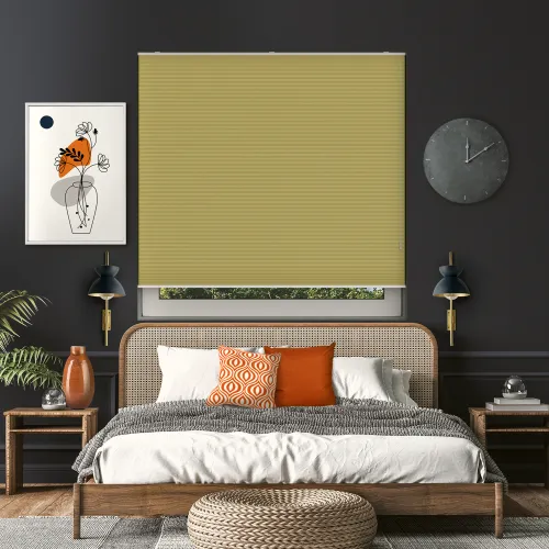 Free Hanging Dovestone Blackout Saffron Honeycomb Pleated Blind