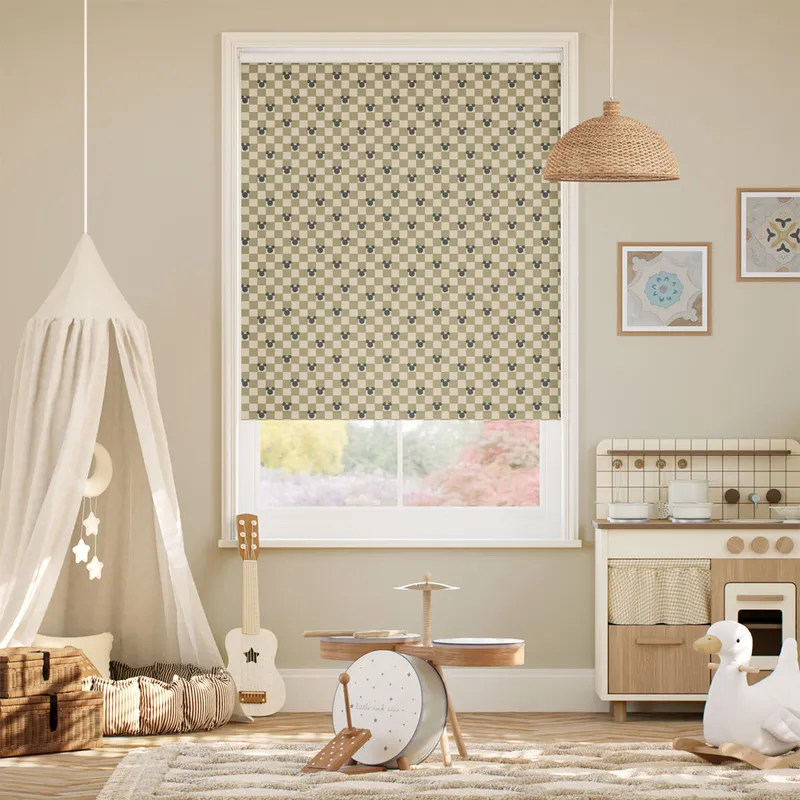 Mickey Checks Blackout Sage Roller Blind