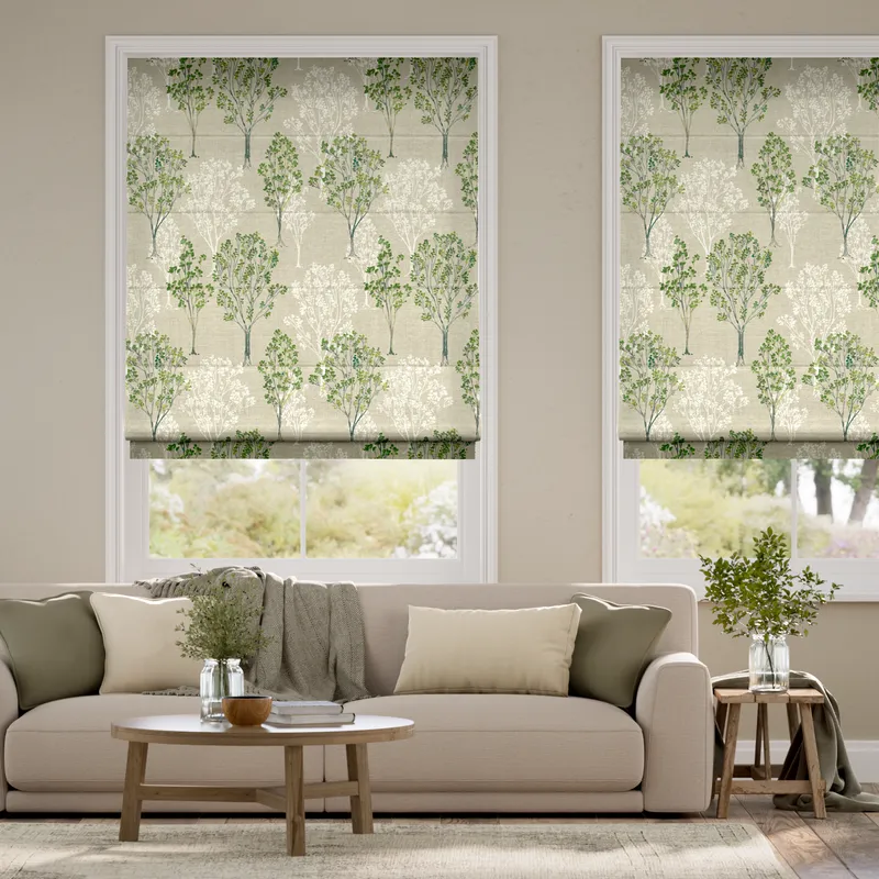 Slender Forest Linen Spring Green Roman Blind