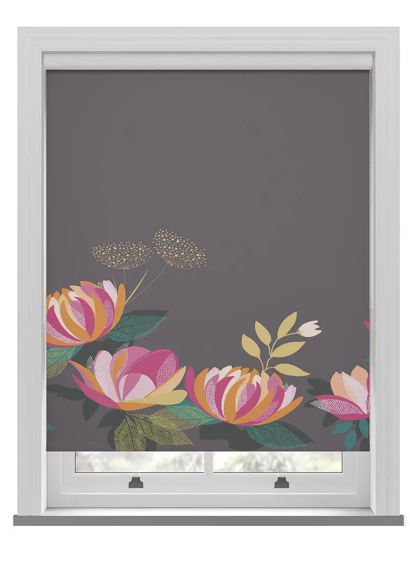 Sara Miller Peony Border Dark Grey Roller Blind