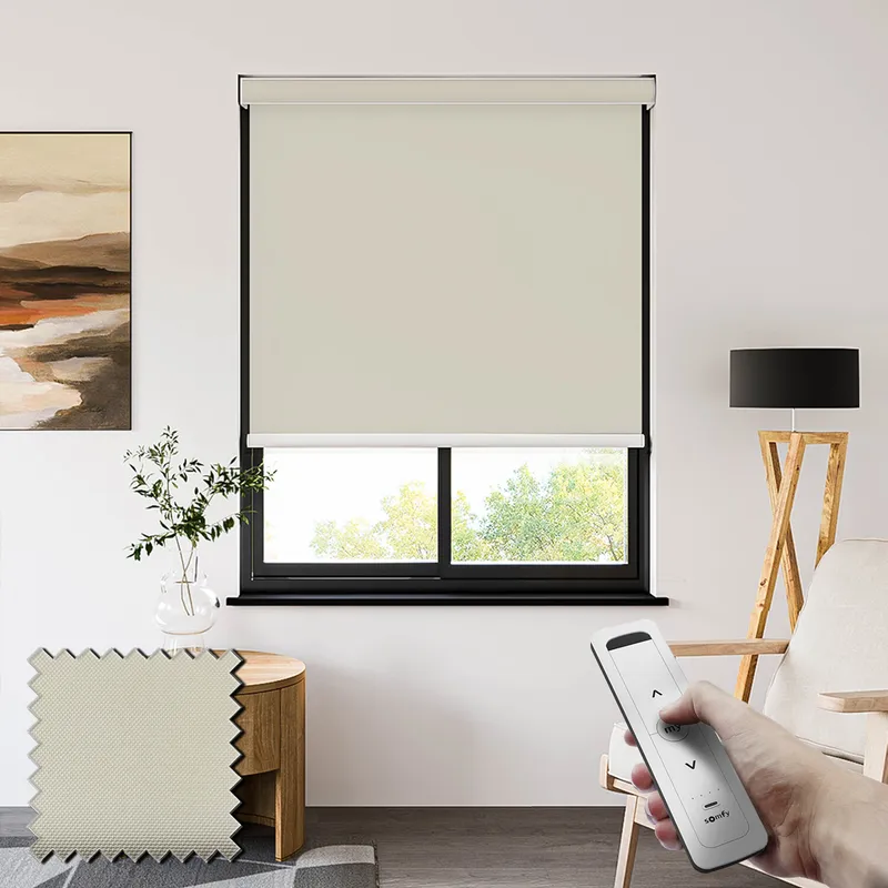 Pvc Blackout Champagne Somfy Battery Powered Roller Shades Wipe Clean Fabric