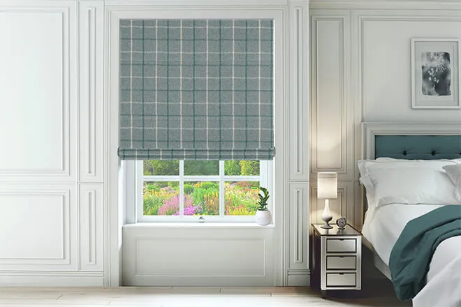 Plaid Duck Egg - Check Roman Blind