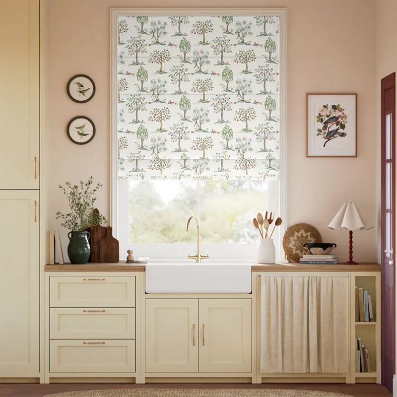 Monkey Tree Green Red & Blue Roman Blind