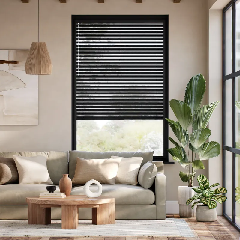 Perfect Fit L-shaped Studio Jet Black Venetian Blind - 25mm Slat