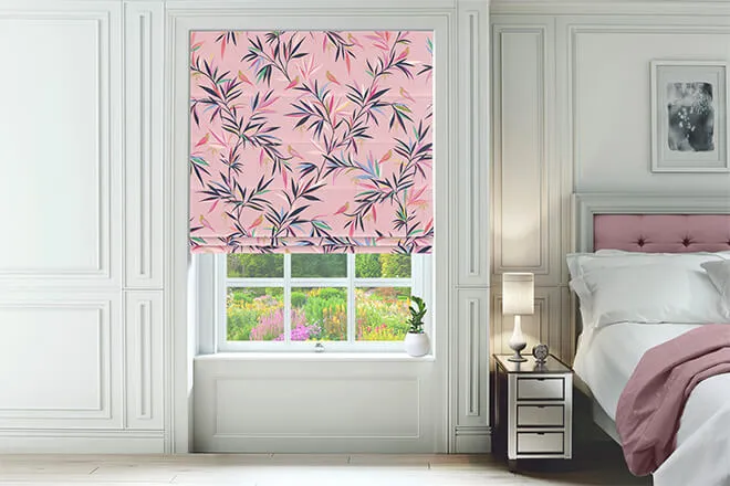 Sara Miller Bamboo Soft Pink - Designer Floral Roman Blind