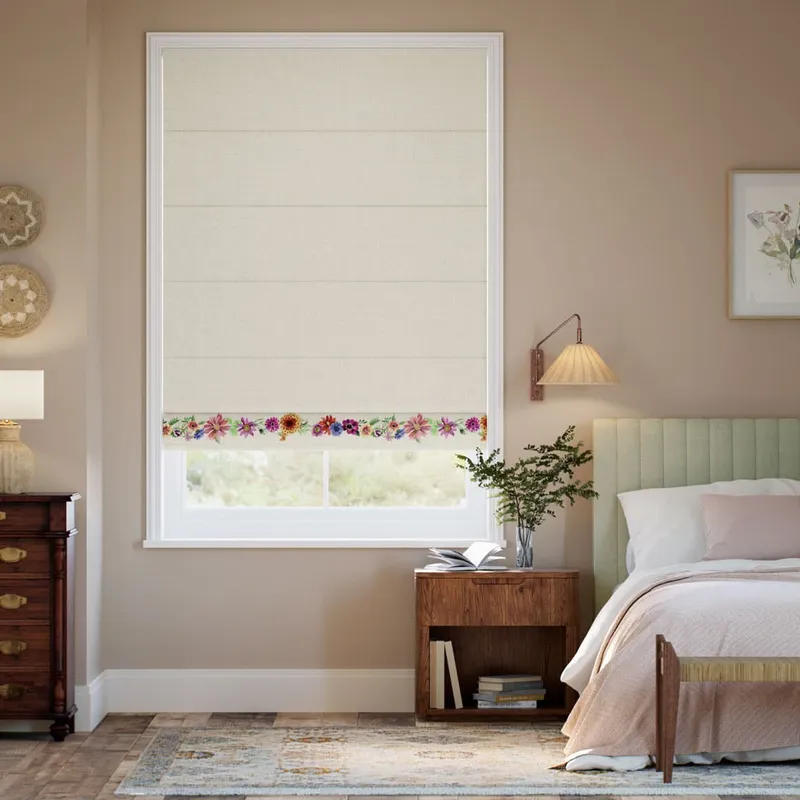 Garden Flowers Border Multi Roman Blind