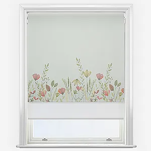 Wild Garden Poppy & White Double Roller Blind