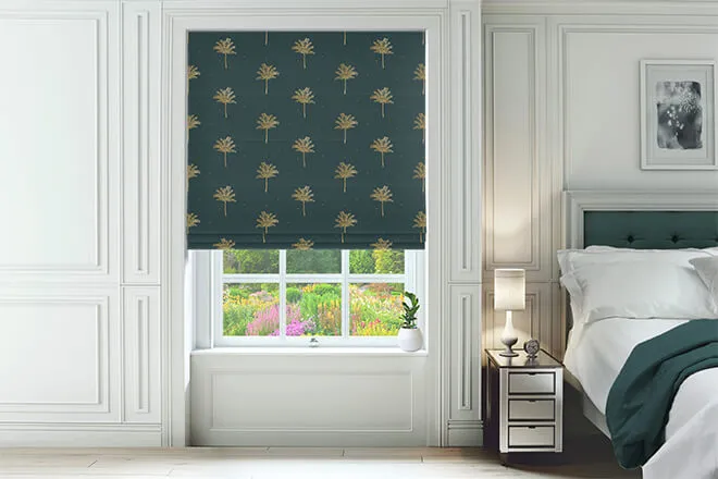 Sara Miller Small Palm Trees Forest Green - Designer Roman Blind