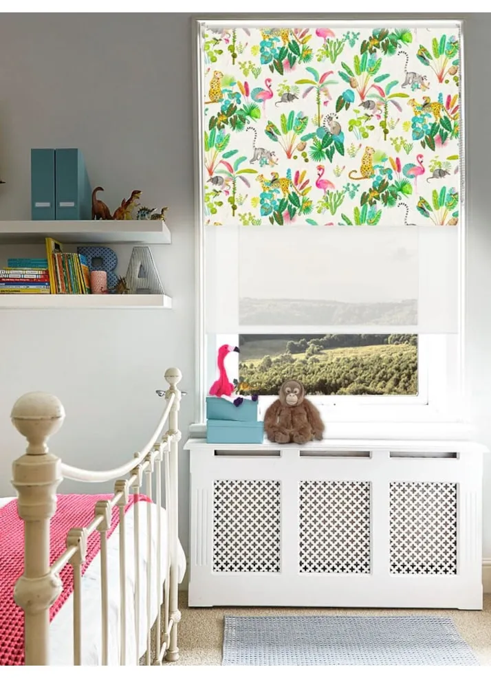 Blackout Jungle Jamboree Natural And Sheer White Double Roller Blind
