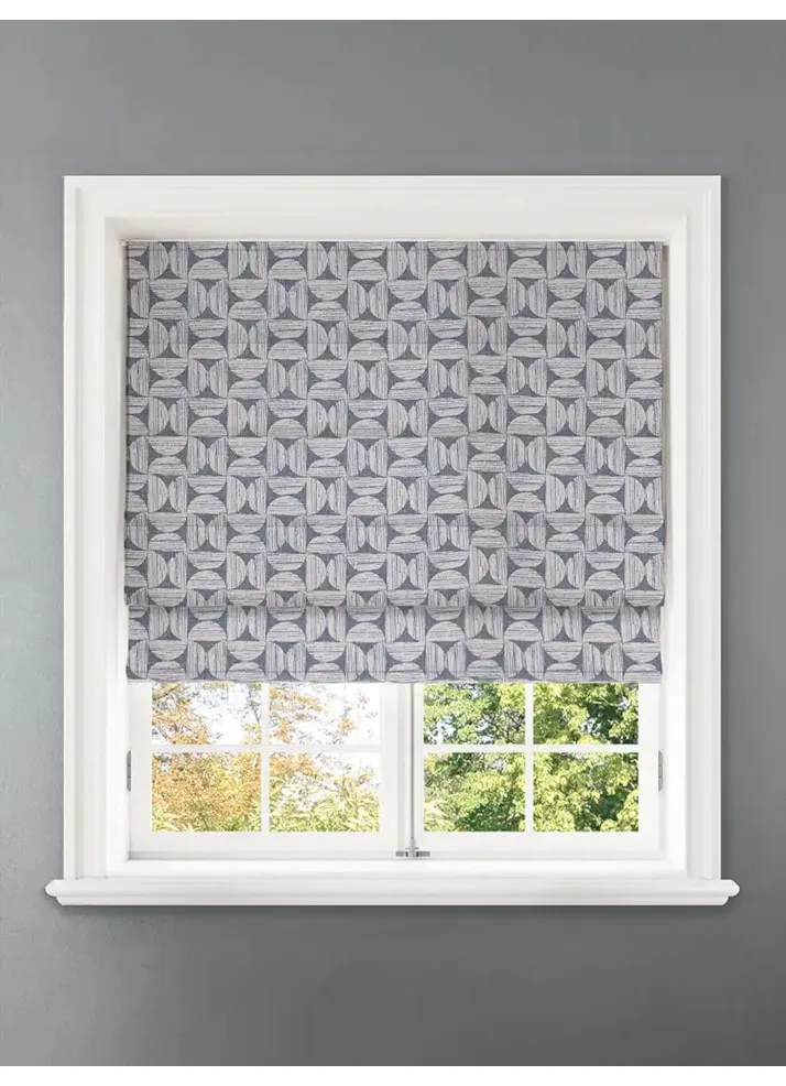 Penthouse Crescent Denim Geometric Pattern Roman Blind