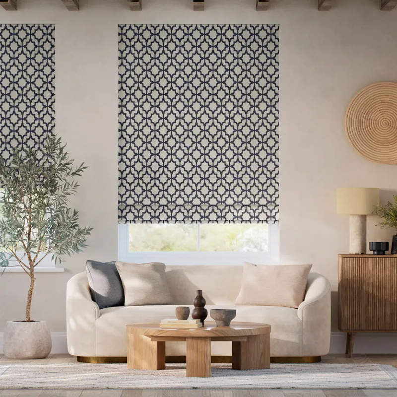 Lattice Navy Blue Roman Blind