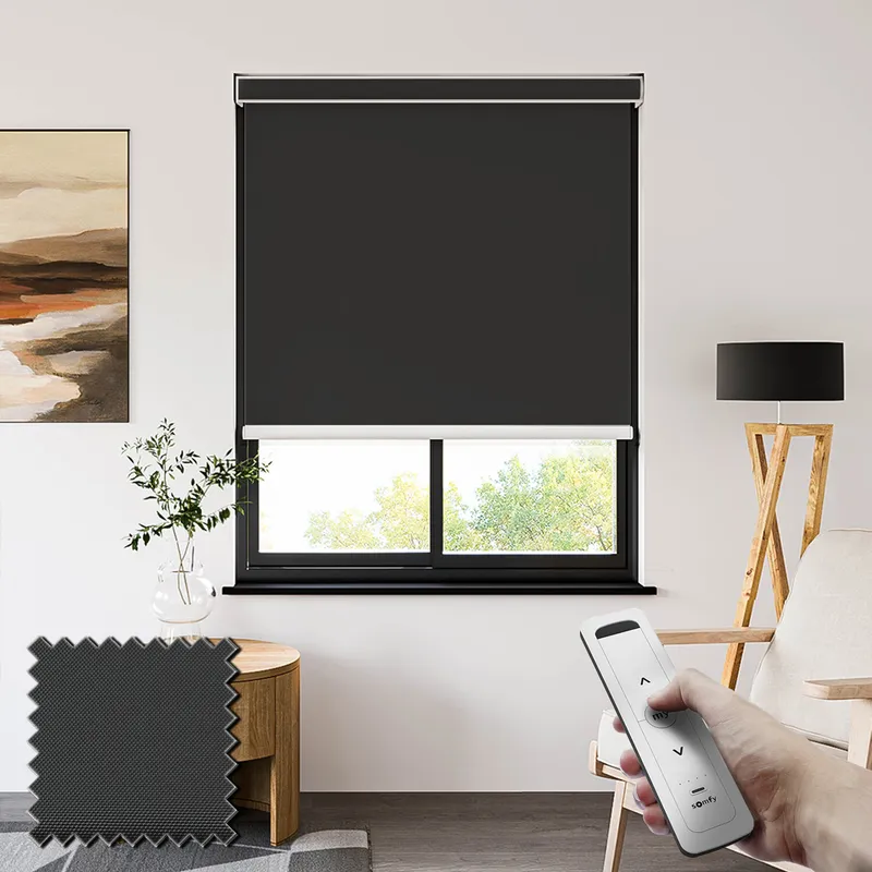 Pvc Blackout Anthracite Somfy Wipe Clean Battery Powered Roller Blinds